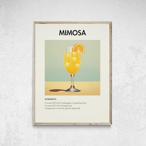 Mimosa Cocktail Printable, Mimosa Cocktail Poster, Mimosa Cocktail Print, Cocktail Wall Art, Wall Decor Cocktails, Bar Cart Decor, Bar Print