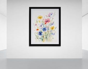 Colorful Wildflowers Watercolor Art Print, Floral Wall Decor (Digital Download)