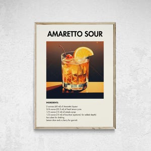 Amaretto Sour Cocktail Printable, Amaretto Sour Cocktail Poster, Classic Cocktail Print, Retro Cocktail Wall Art, Wall Decor Cocktails
