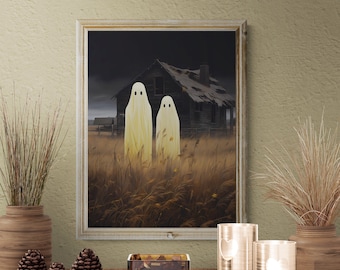Spooky Vintage Halloween Ghosts in Field Art Print (Digital Download)