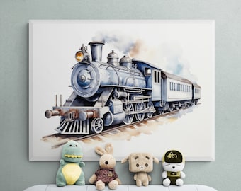 Watercolor Steam Train Print, Vintage Locomotive Art (Digital Download)
