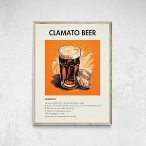 Clamato Beer Retro Cocktail Print, Cocktail Wall Art, Minimalist Classic Cocktails, Bar Cart Print, Alcohol Print, Bar Cart Wall Art