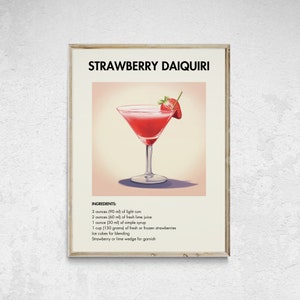 Strawberry Daiquiri Printable, Strawberry Daiquiri Cocktail Poster, Strawberry Cocktail Print, Cocktails Wall Art, Wall Decor Cocktails