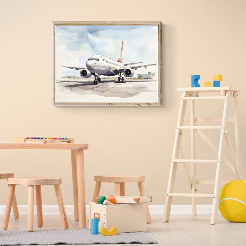 Set of 3 Watercolor Aviation Prints, Aircraft Wall Art, Plane Printable, Aviation Print, Game Room Decor, Nursery Art Printable, Toddler Boy