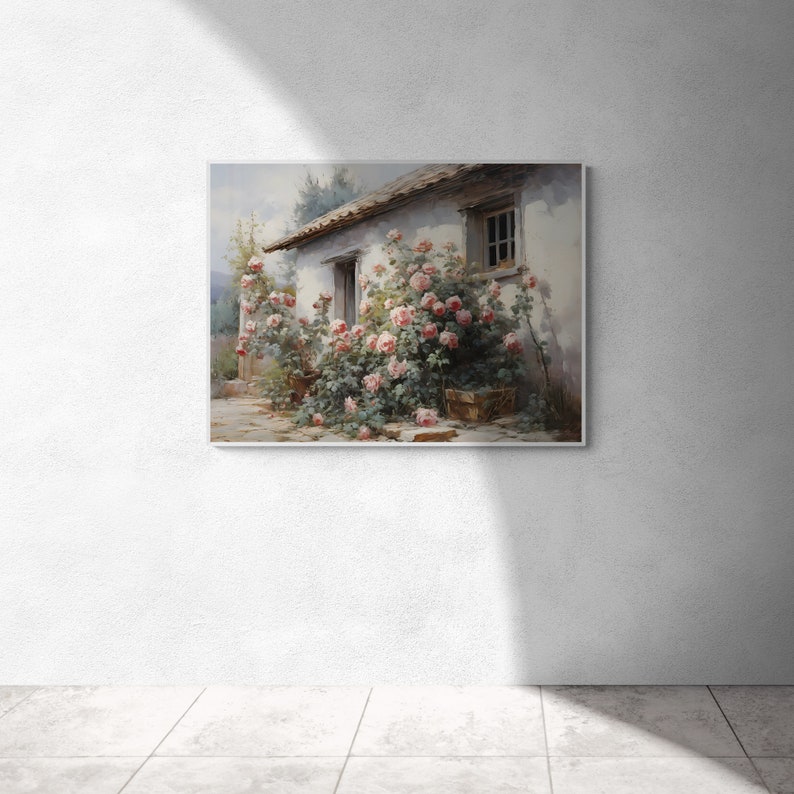 Cottage Oil Painting Rose Garden Wall Art Summer Vintage - Etsy