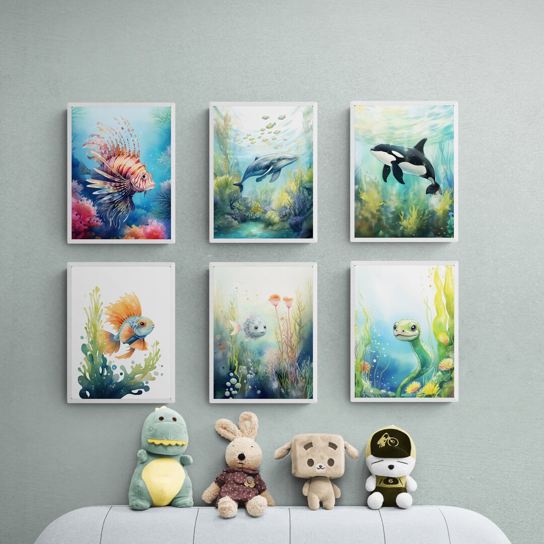 Ocean Animal Nursery Prints, Watercolor Sea Life Art (set of 6 ...