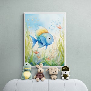 Kaiserfisch Druck, Aquarell druckbar, Ozean Thema Kinderzimmer, unter dem Meer, tropisches Ozean Dekor, Fisch Kunstdruck, Beachy Wanddekor