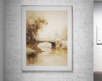 Bridge Sketch, Downloadable Print, Antique Sketch, Vintage Print, Nature Drawing, Landscape Sketch, Vintage Etching, Downloadable Sketch