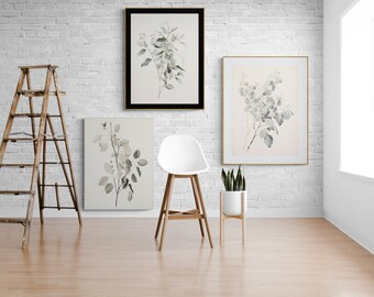 Vintage Floral Sketch Print Set, Farmhouse Botanical Art (Digital Download)