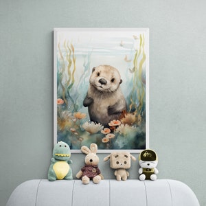 Sea Otter Watercolor Print, Sea Otter Painting, Sea Otter Art Print, Ocean Wall Art, Ocean Themed Nursery, Under The Sea, Nautical Nursery