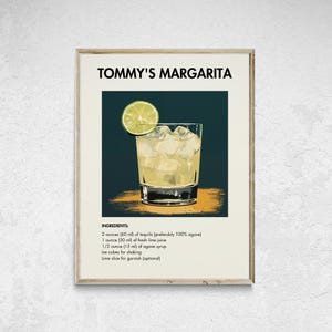 Impresión de cóctel Tommy's Margarita, impresión minimalista de alcohol, póster de Tommy's Margarita, arte de pared de cóctel, decoración de pared de cóctel, decoración de carrito de bar