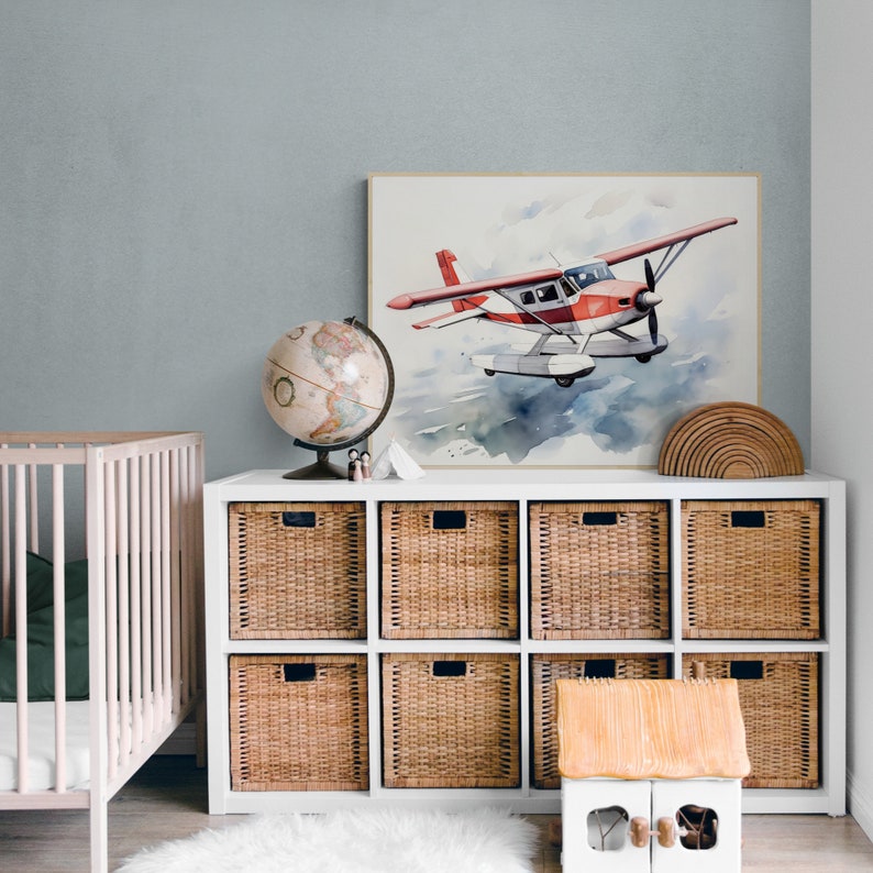 Set of 6 Aviation Prints, Printable Aircraft, Toddler Playroom Poster, Boys Room Wall Art, Airplane Nursery, Watercolor Airplane Prints