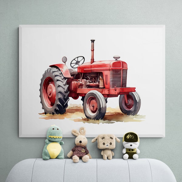 Red Antique Tractor Print, Vintage Tractor, Boy Tractor Art, Tractor Wall Art, Tractor Wall Decor, Children's Play Room, Wall Art Nursery