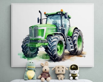 Ilustración de acuarela de un tractor verde (descarga digital)