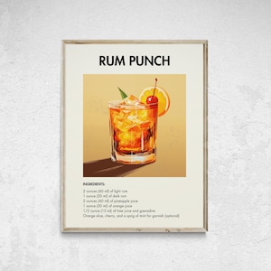 Rum Punch Cocktail Printable, Rum Punch Cocktail Poster, Rum Punch Cocktail Print, Cocktail Wall Art, Wall Decor Cocktails, Bar Cart Art