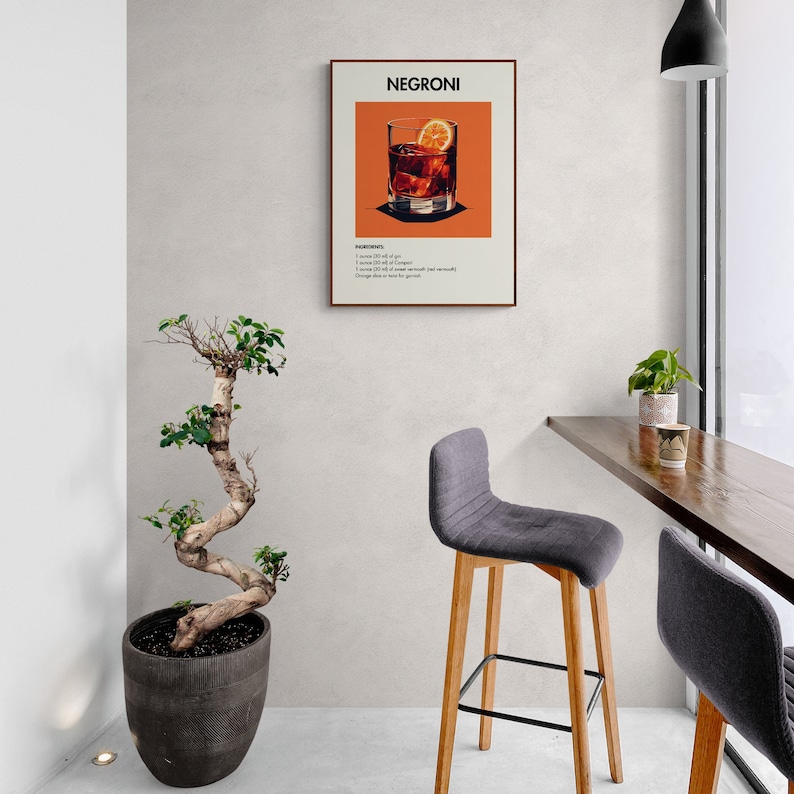 Negroni Cocktail Print, Negroni Decor, Negroni Poster, Bar Cart Decor, Cocktail Poster, Bar Cart Art, Retro Cocktail Print, Cocktail Art