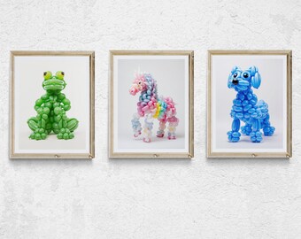 Animal Balloon Art Prints, Dog, Frog, Unicorn (Digital Download)