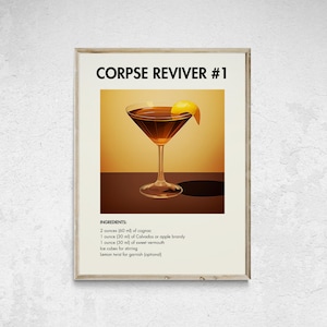 Corpse Reviver #1 Cocktail Print, Minimalist Alcohol Print, Corpse Reviver No 1, Cocktail Wall Art, Wall Decor Cocktail, Bar Cart Decor