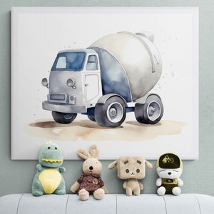 Concrete Mixer Print, Mixer Truck Poster, Cement Mixer Wall Art, Construction Prints, Boys Room Wall Art, Kids Room Decor, Watercolor Art