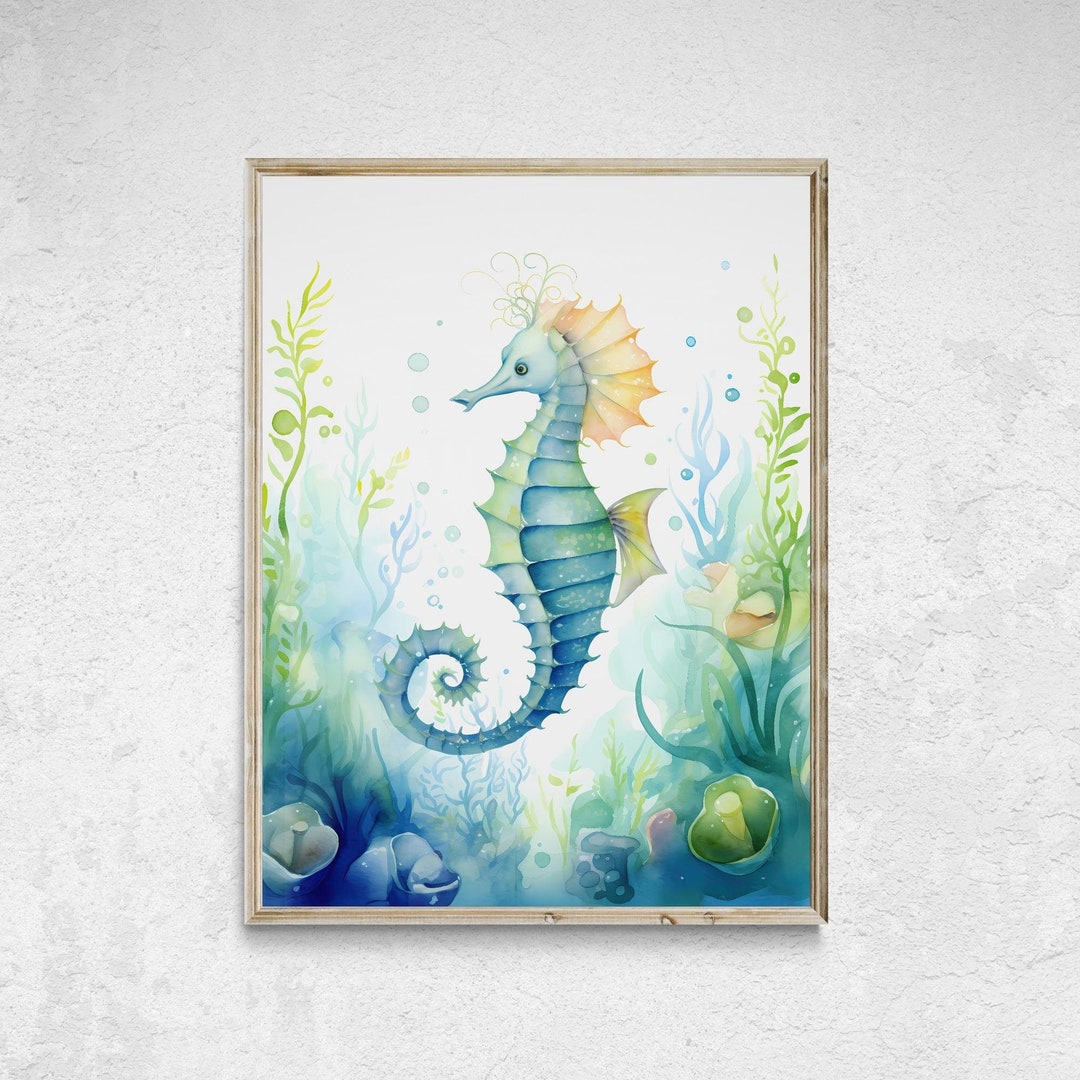 Seahorse Print Seahorse Wall Art Nautical Nursery Ocean Etsy