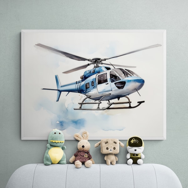 Helicopter Printable, Aviation Print, Toddler Playroom Poster, Rescue Chopper Wall Art, Copter Printable Art, Children Bedroom Poster