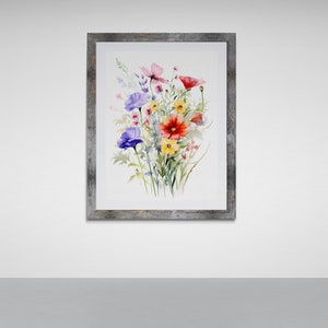 Watercolor Print, Colorful Wildflowers, Digital Download, Flower Watercolor, Colorful Wall Art, Printable Wall Art, Water Color Prints