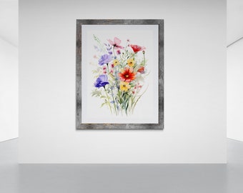 Colorful Wildflower Watercolor Print, Vibrant Floral Wall Art (Digital Download)