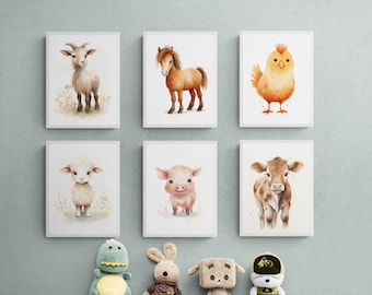 Watercolor Farm Animals Nursery Prints, Set of 6 (Digital Download)
