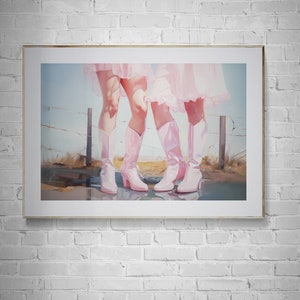 Cowgirl Boot Print, Downloadable Print, Pink Cowgirl Poster, Preppy Pink Painting, Old Retro Aesthetic, Maximalist Apartment, Retro Poster