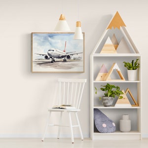 Set of 3 Watercolor Aviation Prints, Aircraft Wall Art, Plane Printable, Aviation Print, Game Room Decor, Nursery Art Printable, Toddler Boy