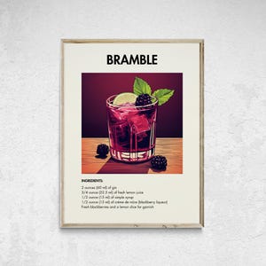 Cóctel Bramble imprimible, póster de cóctel Bramble, impresión de cóctel Bramble, arte de pared de cócteles, decoración de pared de cócteles, decoración de carrito de bar