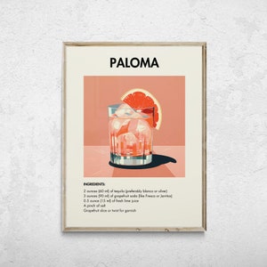 Paloma Cocktail Print, Retro Cocktail Print, Cocktail Wandkunst, Minimalistische Alkohol Drucke, Barwagen Dekor, Barwagen Wandkunst, Cocktail Kunst