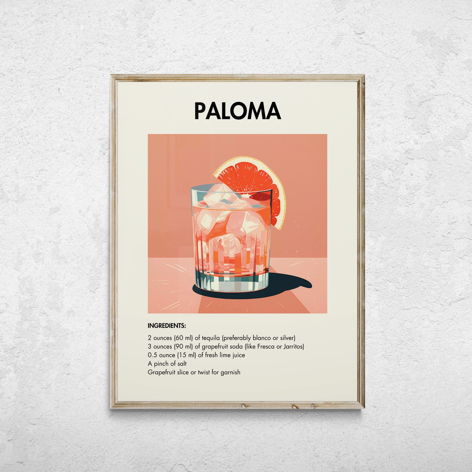Paloma Cocktail Print, Retro Cocktail Print, Cocktail Wall Art, Minimalist Alcohol Prints, Bar Cart Decor, Bar Cart Wall Art, Cocktail Art