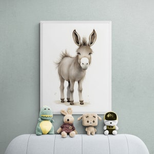 Baby Donkey, Farm Animal Wall Art Printable, Farm Animal Poster Nursery Room, Kids Farmhouse Decor, Watercolor Print Farm, Kids Farmhouse