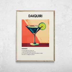 Daiquiri Retro Cocktail Print, Classic Cocktail Wall Art, Minimalist Alcohol Prints, Bar Cart Decor, Bar Cart Wall Art, Cocktail Wall Art