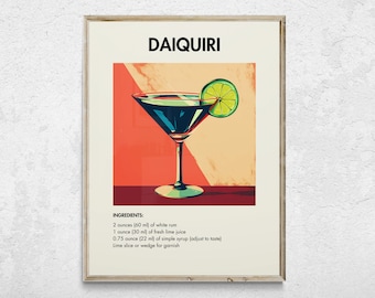 Daiquiri Cocktail Print, Retro Bar Cart Art (Digital Download)
