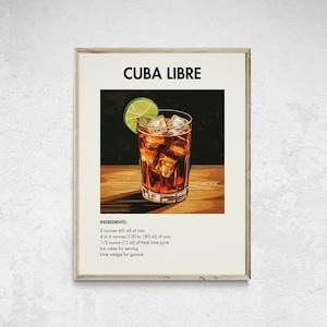 Cuba Libre Cocktail druckbare, Cuba Libre Cocktail Poster, Cuba Libre Cocktail Druck, Cocktail Wandkunst, Wanddekor Cocktail, Barwagen Dekor