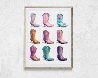 Colorful Cowgirl Boots Art Print, Western Dorm Decor (Digital Download)