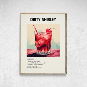 Impresión de cóctel Dirty Shirley, impresión minimalista de alcohol, póster de cóctel Dirty Shirley, arte de pared de cóctel, decoración de pared de cóctel, arte de carrito de bar