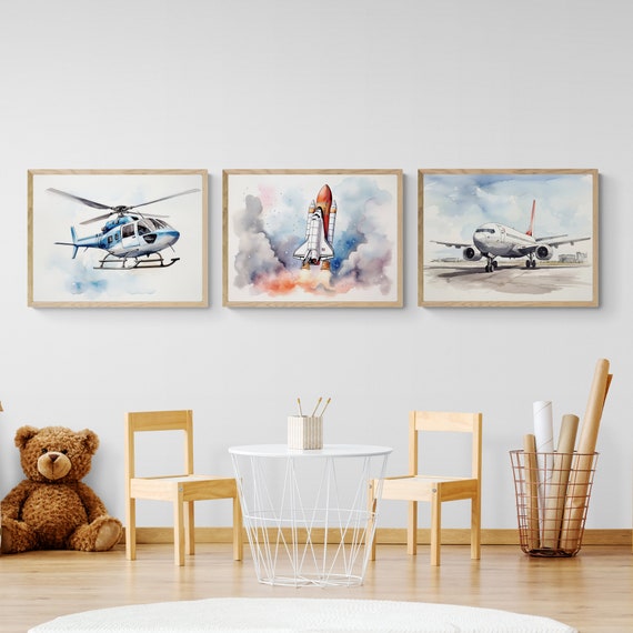 Watercolor Aviation Prints Set, Aircraft Nursery Decor (Digital Download)