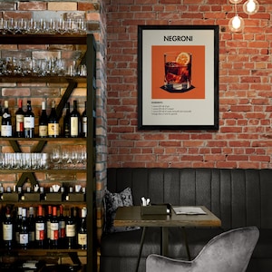 Negroni Cocktail Print, Negroni Decor, Negroni Poster, Bar Cart Decor, Cocktail Poster, Bar Cart Art, Retro Cocktail Print, Cocktail Art