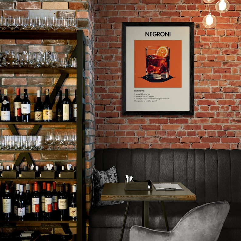 Negroni Cocktail Print, Negroni Decor, Negroni Poster, Bar Cart Decor, Cocktail Poster, Bar Cart Art, Retro Cocktail Print, Cocktail Art
