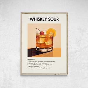 Whiskey Sour Cocktail Print, Retro Cocktail Print, Bar Cart Wall Art, Classic Cocktail Wall Art, Minimalist Alcohol Art, Bar Cart Decor