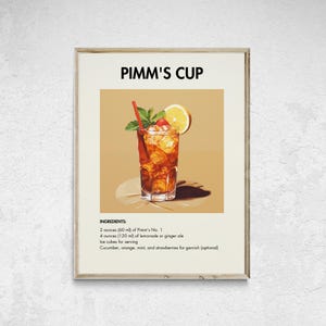 Pimm's Cup Cocktail Print, Minimalist Alcohol Print, Pimm's Cup Poster, Cocktail Wall Art, Wall Decor Cocktail, Bar Cart Decor, Drink Print