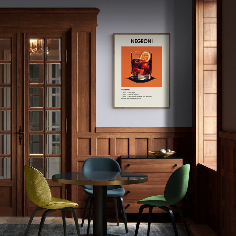 Negroni Cocktail Print, Negroni Decor, Negroni Poster, Bar Cart Decor, Cocktail Poster, Bar Cart Art, Retro Cocktail Print, Cocktail Art