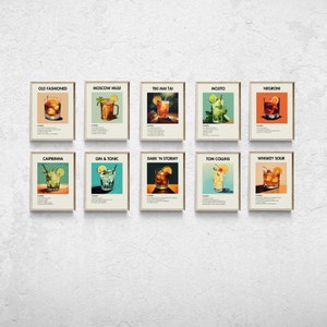 Set mit 10 Cocktail-Drucken, klassische Cocktail-Wandkunst, minimalistische Alkoholdrucke, Barwagen-Dekor, Retro-Cocktaildruck, Barwagen-Wandkunst
