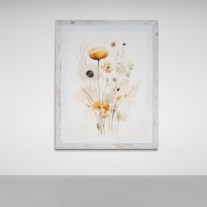 Floral Wall Art, Neutral Watercolor Wildflower Print, Minimalist Boho Wall Decor, Botanical Wall Art, Digital Download Floral Print