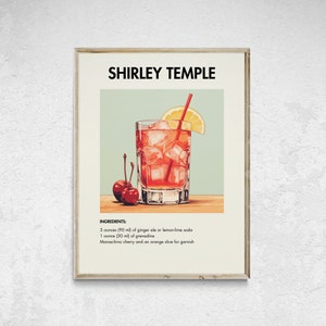 Shirley Temple Cocktail Print, Retro Cocktail Print, Cocktail Wall Art, Minimalist Alcohol Prints, Bar Cart Decor, Bar Cart Wall Art