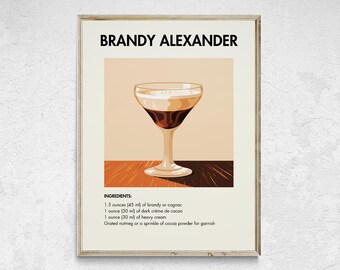 Brandy Alexander Cocktail Print, Retro Bar Cart Art (Digital Download)