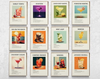 Retro Cocktail Art Prints, Bar Cart Decor (Set of 12) (Digital Download)